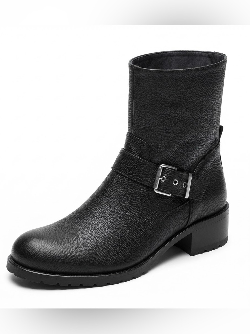 COMBAT BOOTS  LORD & TAYLOR BLACK LEATHER ROUND TOE ANKLE BOOTIES BLOCK HEELS 39